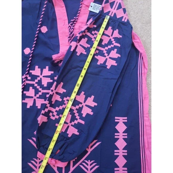 Nwt Frances Valentine Stephanie Tunic Dress Navy Pink Women's Size S Embroidery - Picture 8 of 9